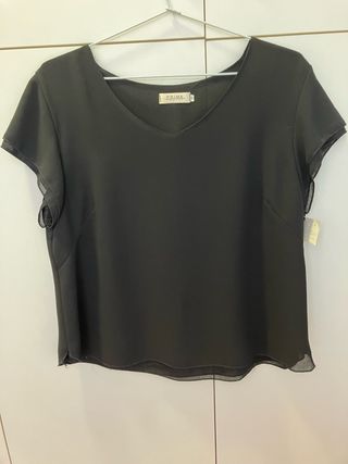 Top Negro Manga Caída Prima