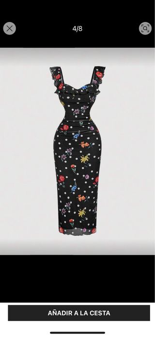 Vestido floral lunares negro talla S