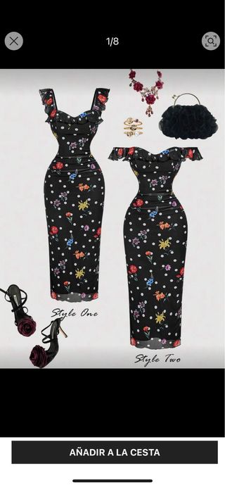 Vestido floral lunares negro talla S