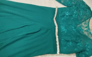 Vestido largo encaje verde azulado
