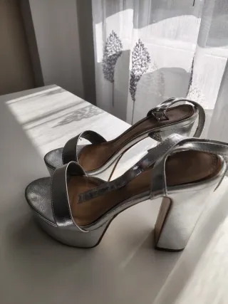 Sandalias de vestir plateadas mujer