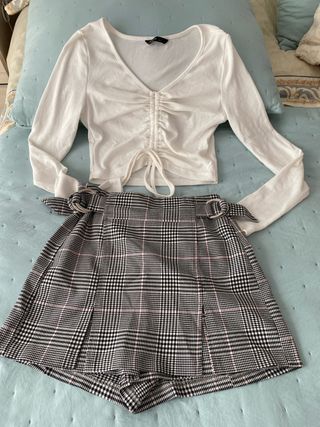 Conjunto Top y Falda Pantalón Plumas