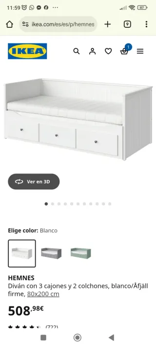Cama Diván Ikea Blanca con Cajones
