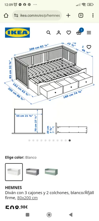 Cama Diván Ikea Blanca con Cajones