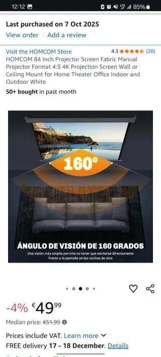 Pantalla Proyector HOMCOM 84 Manual 4:3