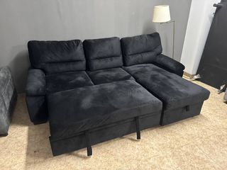 Sofá Cama Auxiliar Oculta con Arcón Emma Negro