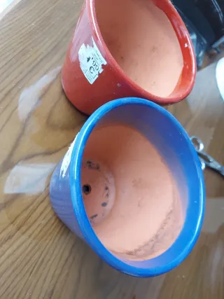 Maceteros de cerámica terracota azul y rojo