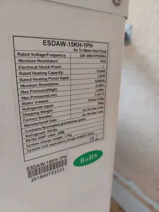 Bomba Calor Aire Agua 15kw Monofásica