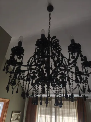 Lámpara araña negra de cristal