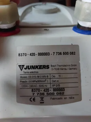 Termo Eléctrico Junkers 15L