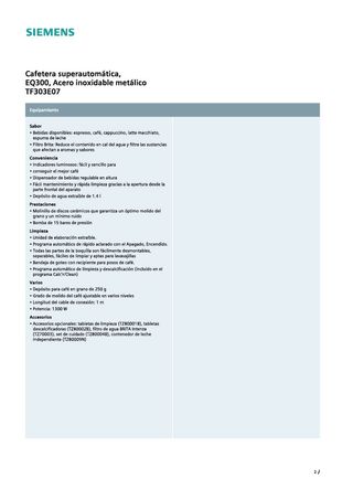 Cafetera Siemens EQ300 Acero Inox Nueva