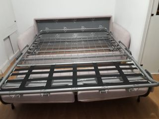 Sofá Cama Beige/Rosa Tela y Madera