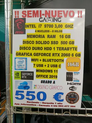 PC Gaming Intel i7 RTX 2060 16GB RAM