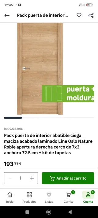 Puerta interior roble 72.5 cm