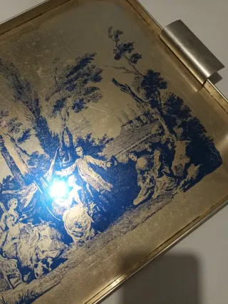 Grande vassoio vintage decorato blu