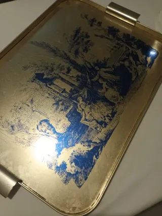 Grande vassoio vintage decorato blu