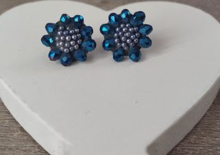 Pendientes flor azul brillos BB