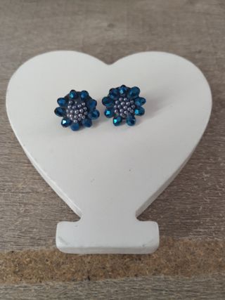 Pendientes flor azul brillos BB