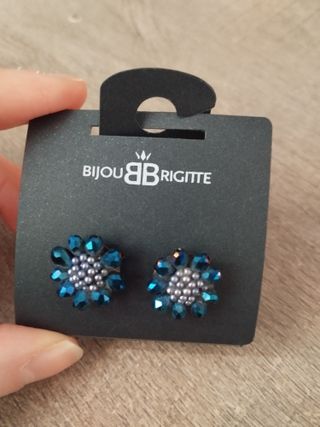 Pendientes flor azul brillos BB