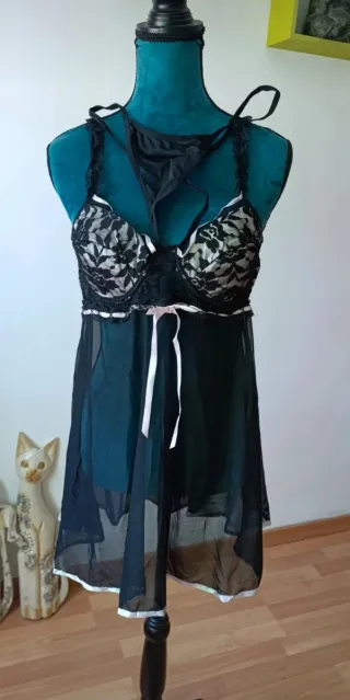 Picardías encaje negro y rosa talla única