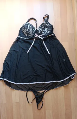 Picardías encaje negro y rosa talla única