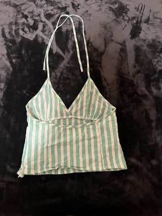 Top Verano Rayas Turquesa y Blanco