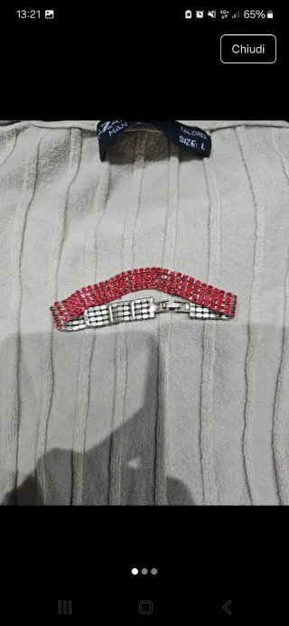 Bracciale con strass rossi e argento