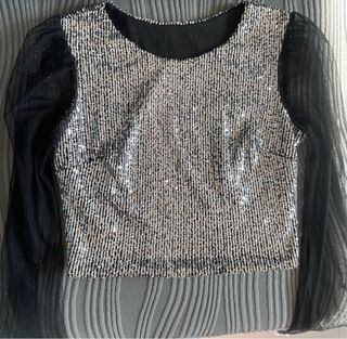 Top fiesta lentejuelas y tul negro/plata.