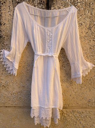 Vestido Túnica Boho Blanco Encaje Crochet