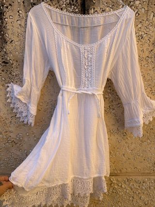 Vestido Túnica Boho Blanco Encaje Crochet
