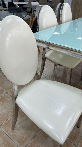 Comedor Mesa + 6 Sillas Lujo Blanco/Plata