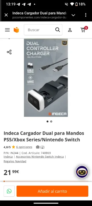 Cargador Doble Mandos PS5, Xbox, Switch