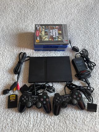 PS2 Slim + 2 Mandos + Memory Card + Giochi