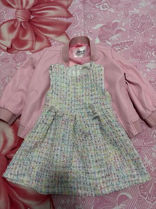 Completo Bimba Giacca Rosa e Vestito Tweed