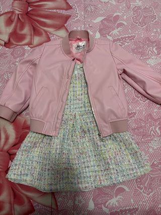 Completo Bimba Giacca Rosa e Vestito Tweed