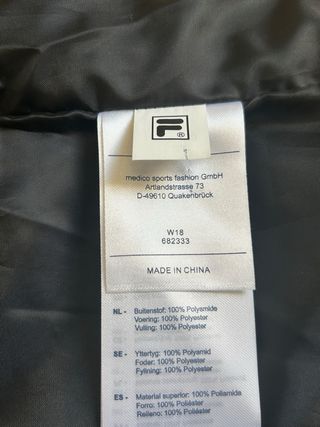 Piumino lungo nero FILA taglia S