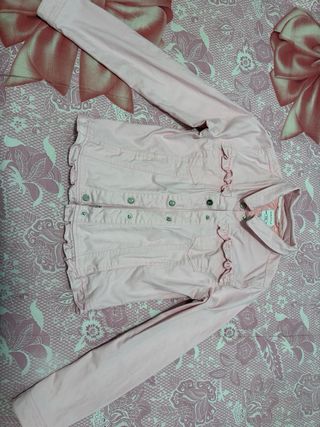 Giacca di jeans rosa bambina con volant
