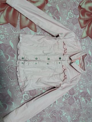Giacca di jeans rosa bambina con volant