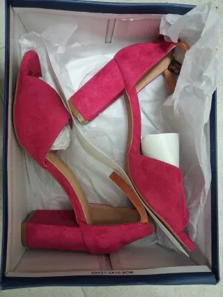 Sandalias Fucsia y Melocotón Tacón