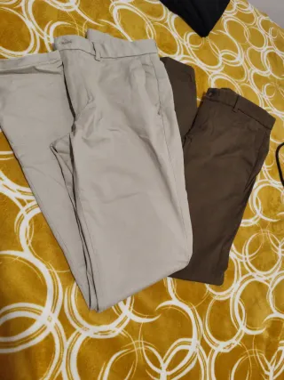 Pantalones Chinos Hombre Talla 40 Beige y Marrón
