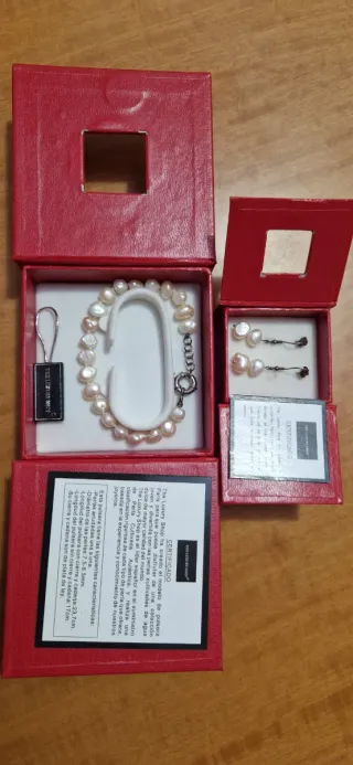 Conjunto Perlas Cultivadas: Pulsera y Pendientes