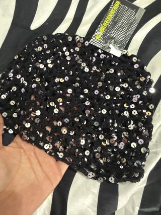 Gorro lentejuelas negro y plateado