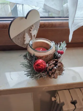 Portacandele Natale Cuore Legno