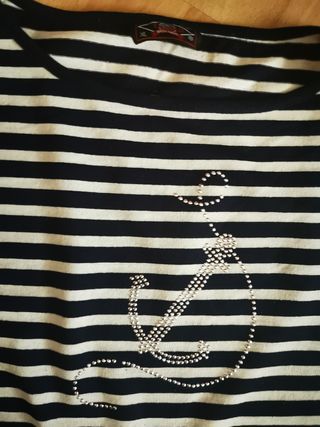 Camiseta rayas ancla strass talla L