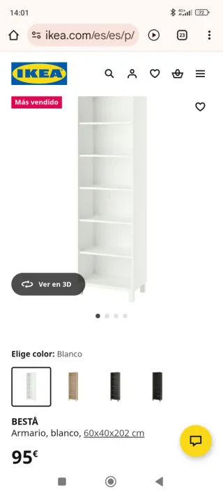 Estantería ancha blanca con 6 baldas. Modelo Bestå