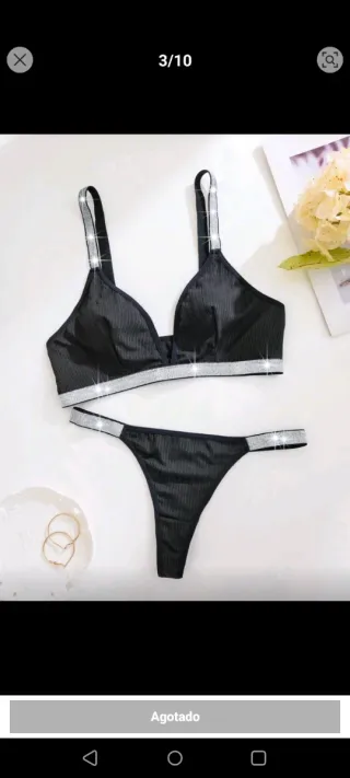 Conjunto lencería S negro con detalles plateados