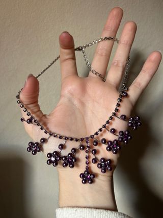 Gargantilla perlas y brillantes morado