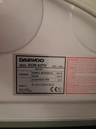 Microondas Daewoo con función UV (desinfección)