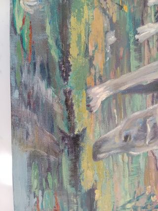 Quadro dipinto con pittura acrilica e olio su tela con telaio in legno di 1,5 cm. Finito con vernice per quadri. Formato 50x40 cm. Prezzo 150€.