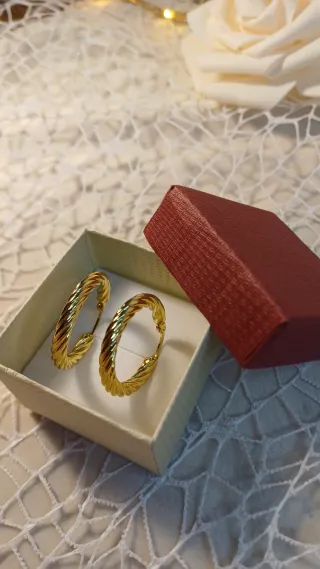 Pendientes Aro Rizado Chapado Oro 18k Preciosos